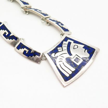 925 Sterling Vintage Mexico Lapis Lazuli Gem Inlay Tribal God Chain Necklace 16"