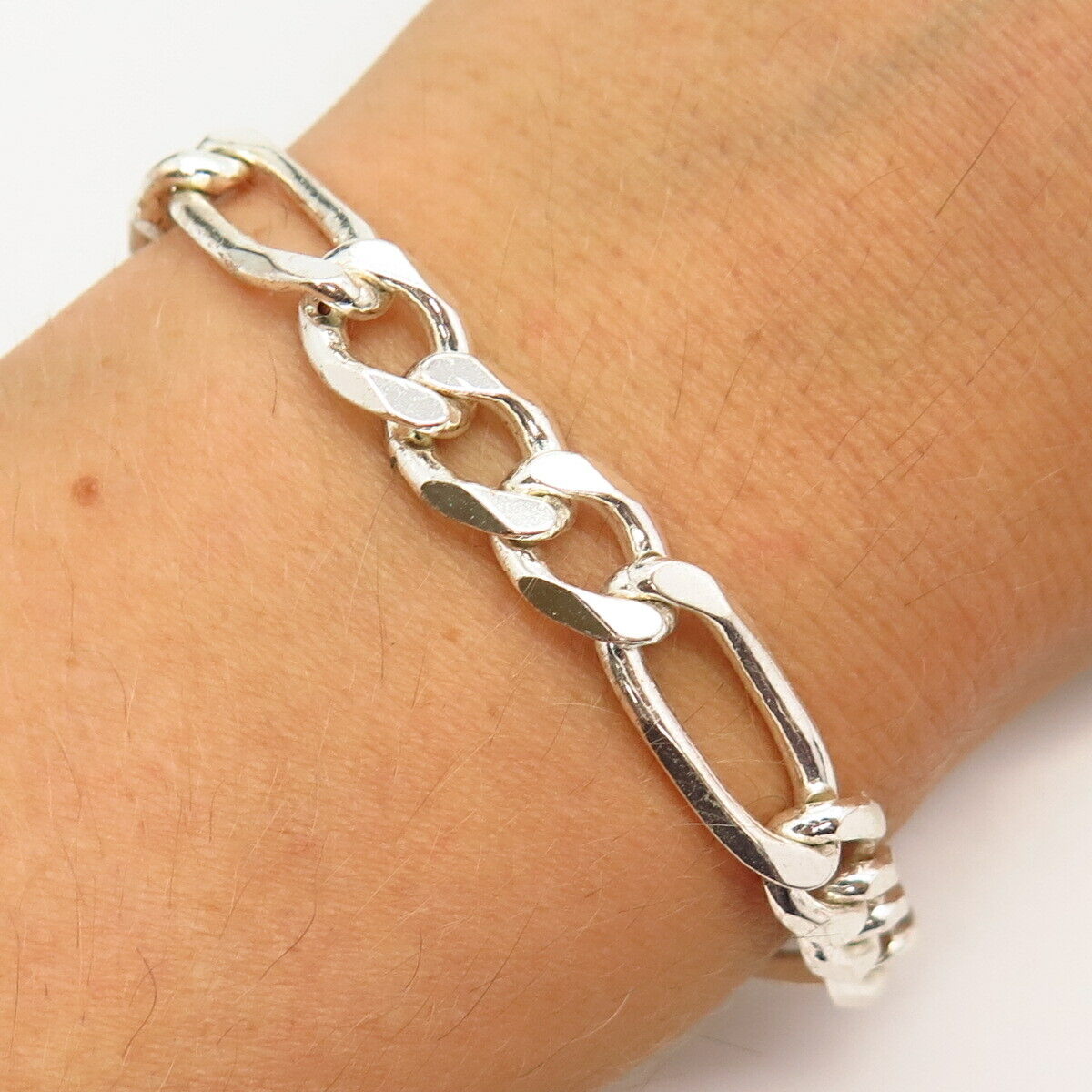 925 Sterling Silver Italy Figaro Link Bracelet 8.5"