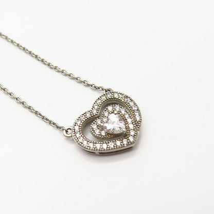 925 Sterling Silver C Z Heart Shape Rolo Chain Necklace 18"