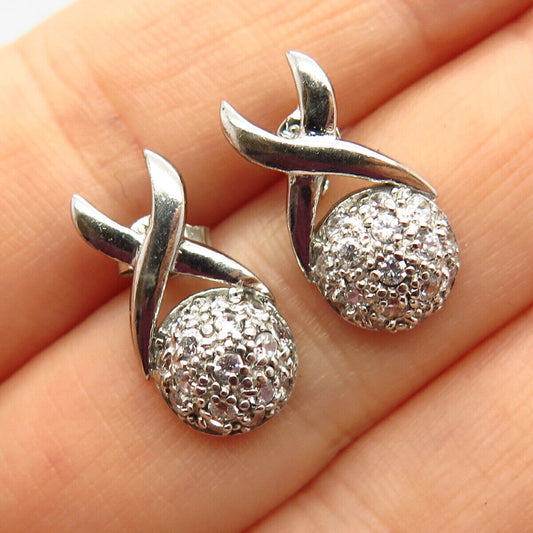 925 Sterling Silver C Z "X" & Ball Stud Earrings