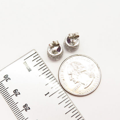 925 Sterling Silver Amethyst-Tone C Z Stud Earrings