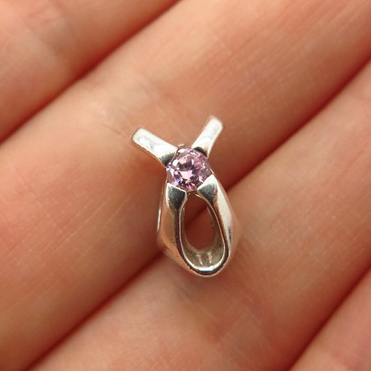 925 Sterling Silver Chamilia Pink C Z Ribbon Design Bead Charm