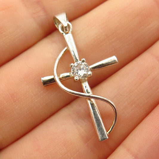 925 Sterling Silver C Z Rope Wrapped Cross Pendant