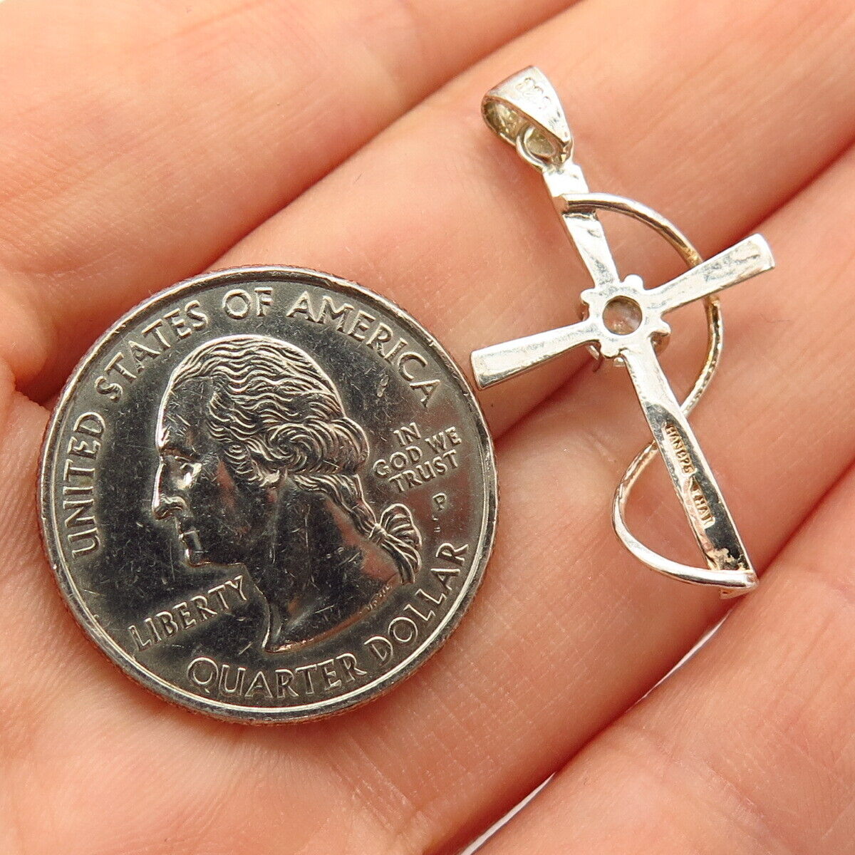 925 Sterling Silver C Z Rope Wrapped Cross Pendant