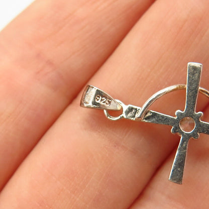 925 Sterling Silver C Z Rope Wrapped Cross Pendant