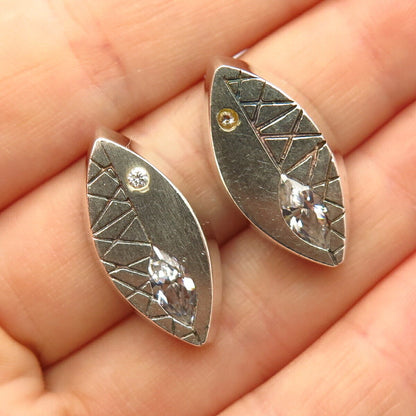 925 Sterling Silver Vintage Mexico C Z Modernist Design Earrings