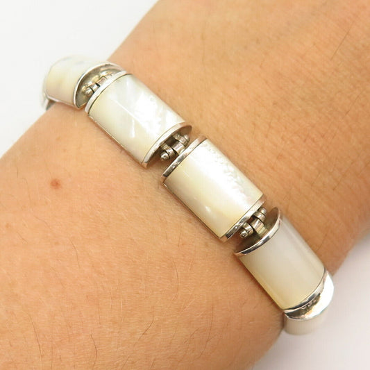 925 Sterling Silver Real Mother-Of-Pearl Link Bracelet 6 3/4"