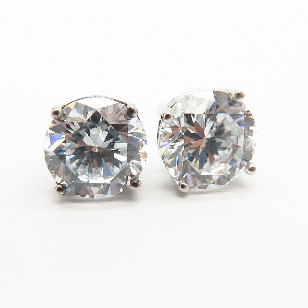 925 Sterling Silver Large C Z Round Stud Earrings