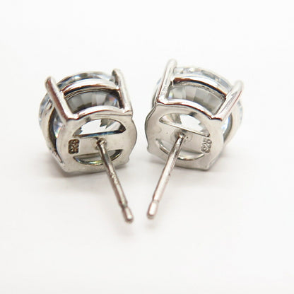 925 Sterling Silver Large C Z Round Stud Earrings