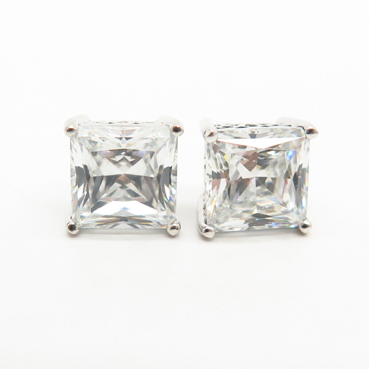 925 Sterling Silver Large C Z Princess-Cut Stud Earrings