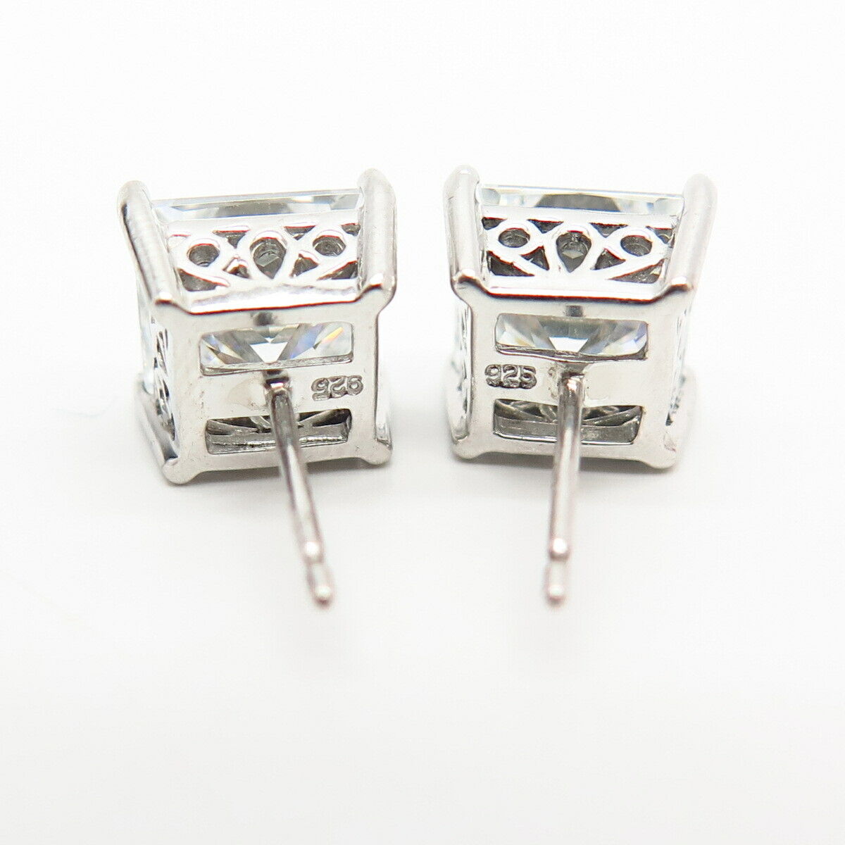 925 Sterling Silver Large C Z Princess-Cut Stud Earrings