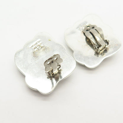 925 Sterling Silver Vintage Mexico Ribbed Design Hollow Clip On Earrings