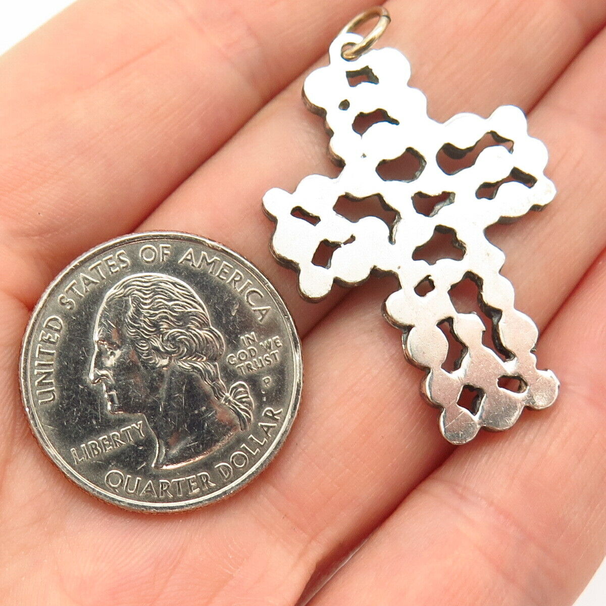 925 Sterling Silver Vintage Textured Granulated Design Cross Pendant