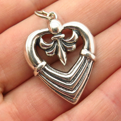 925 Sterling Silver Vintage Fleur-De-Lis Heart Design Pendant