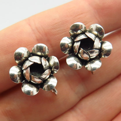 925 Sterling Silver Vintage BEAU Floral Design Screw Back Earrings