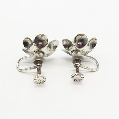 925 Sterling Silver Vintage BEAU Floral Design Screw Back Earrings