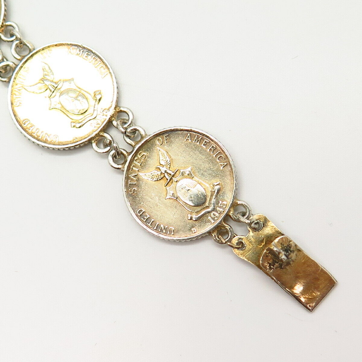 750 / 925 Sterling Silver Vintage 1941 10 Centavos Coin Link Bracelet 6.5"