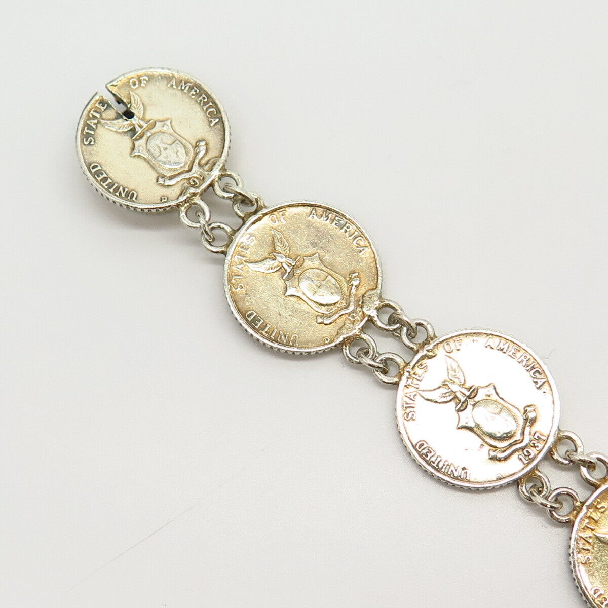 750 / 925 Sterling Silver Vintage 1941 10 Centavos Coin Link Bracelet 6.5"