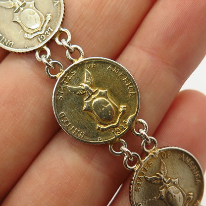 750 / 925 Sterling Silver Vintage 1941 10 Centavos Coin Link Bracelet 6.5"