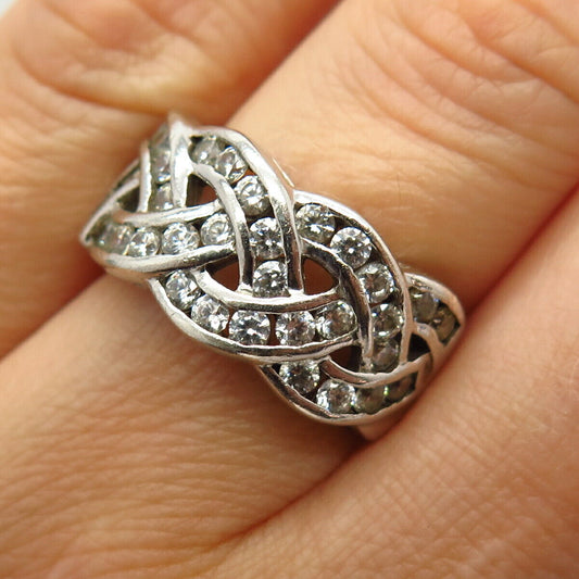 925 Sterling Silver C Z Braided Design Ring Size 6 1/4