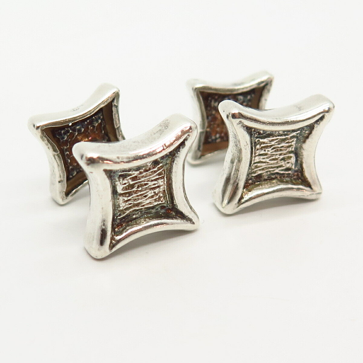 925 Sterling Silver Vintage Stefan Blake Textured Square Design Cufflinks