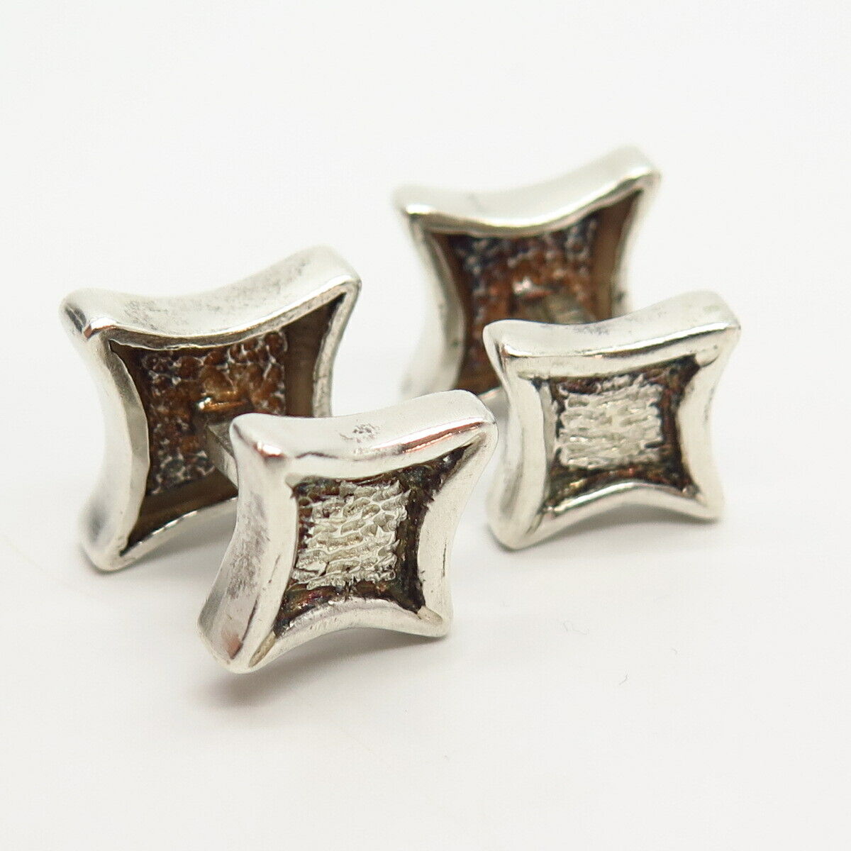 925 Sterling Silver Vintage Stefan Blake Textured Square Design Cufflinks