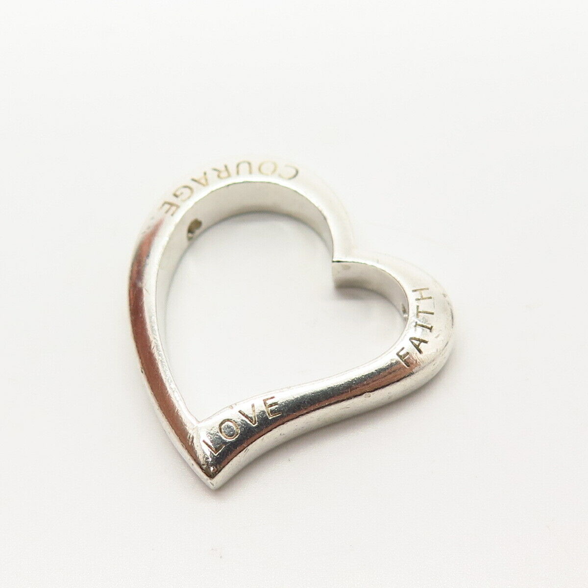 925 Sterling Silver "Love / Courage / Faith" Open Heart Slide Pendant