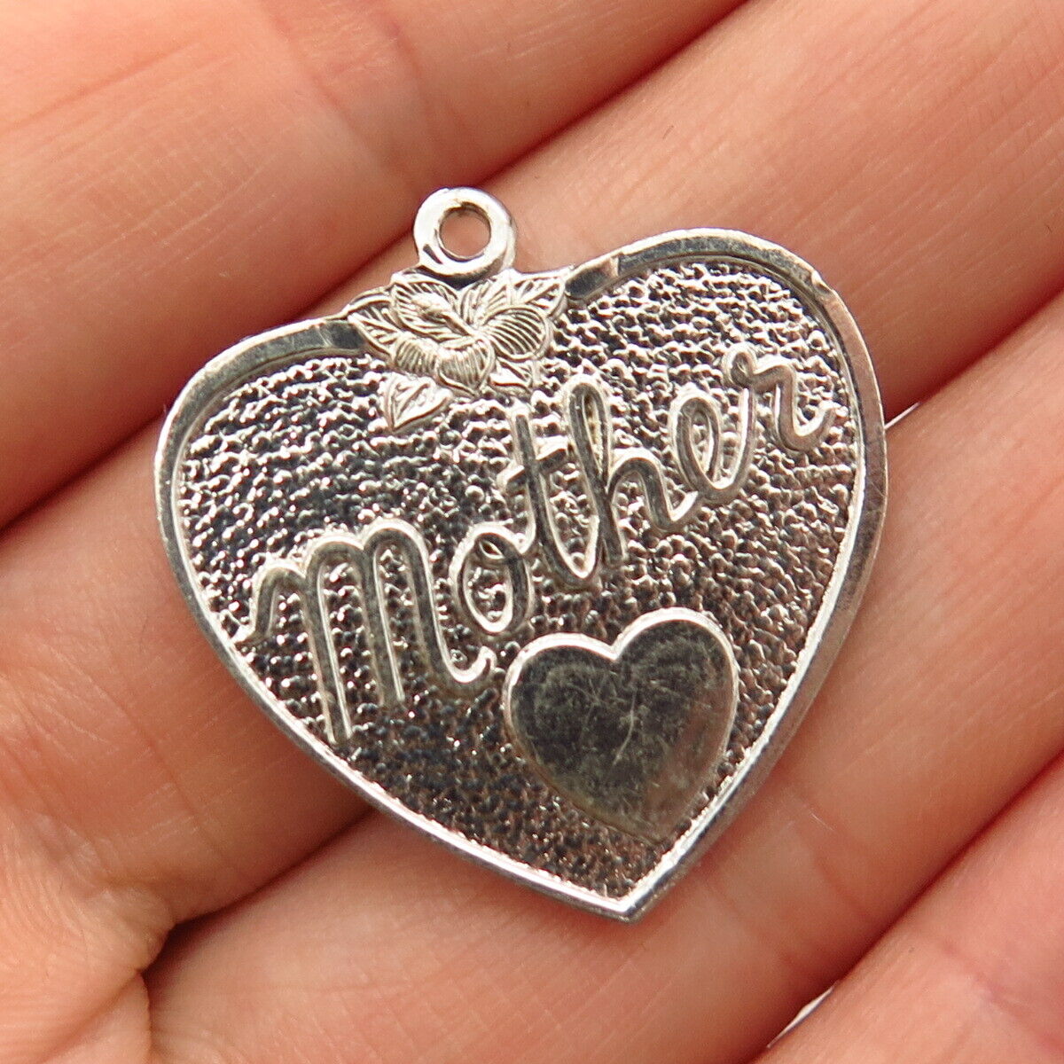 925 Sterling Silver Vintage "Mother"  Heart Shape Pendant