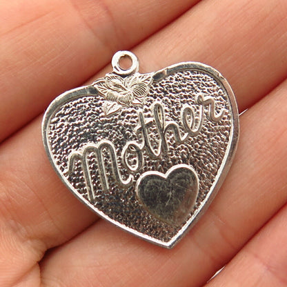 925 Sterling Silver Vintage "Mother"  Heart Shape Pendant