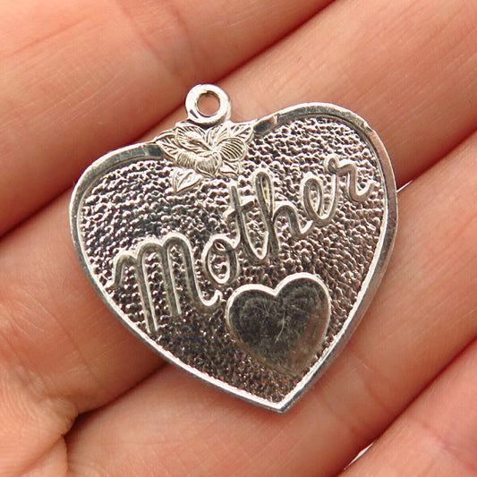 925 Sterling Silver Vintage "Mother"  Heart Shape Pendant