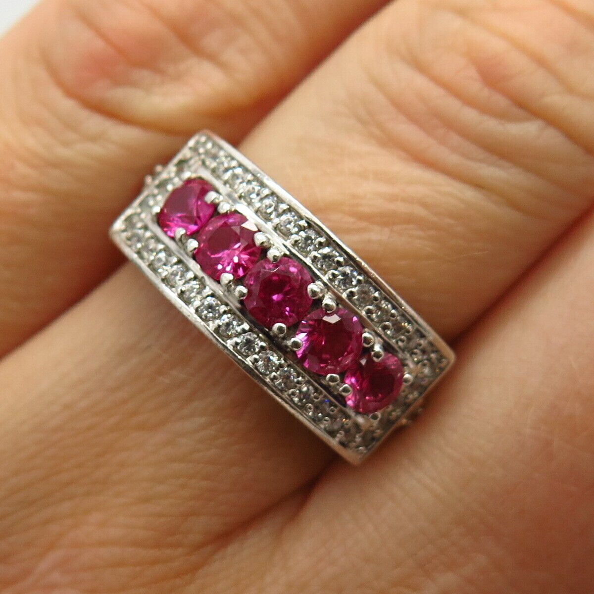 925 Sterling Silver White & Pink C Z Ring Size 6 1/4