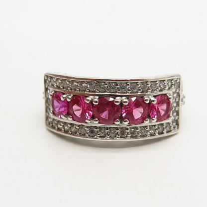 925 Sterling Silver White & Pink C Z Ring Size 6 1/4