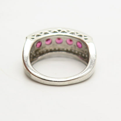 925 Sterling Silver White & Pink C Z Ring Size 6 1/4