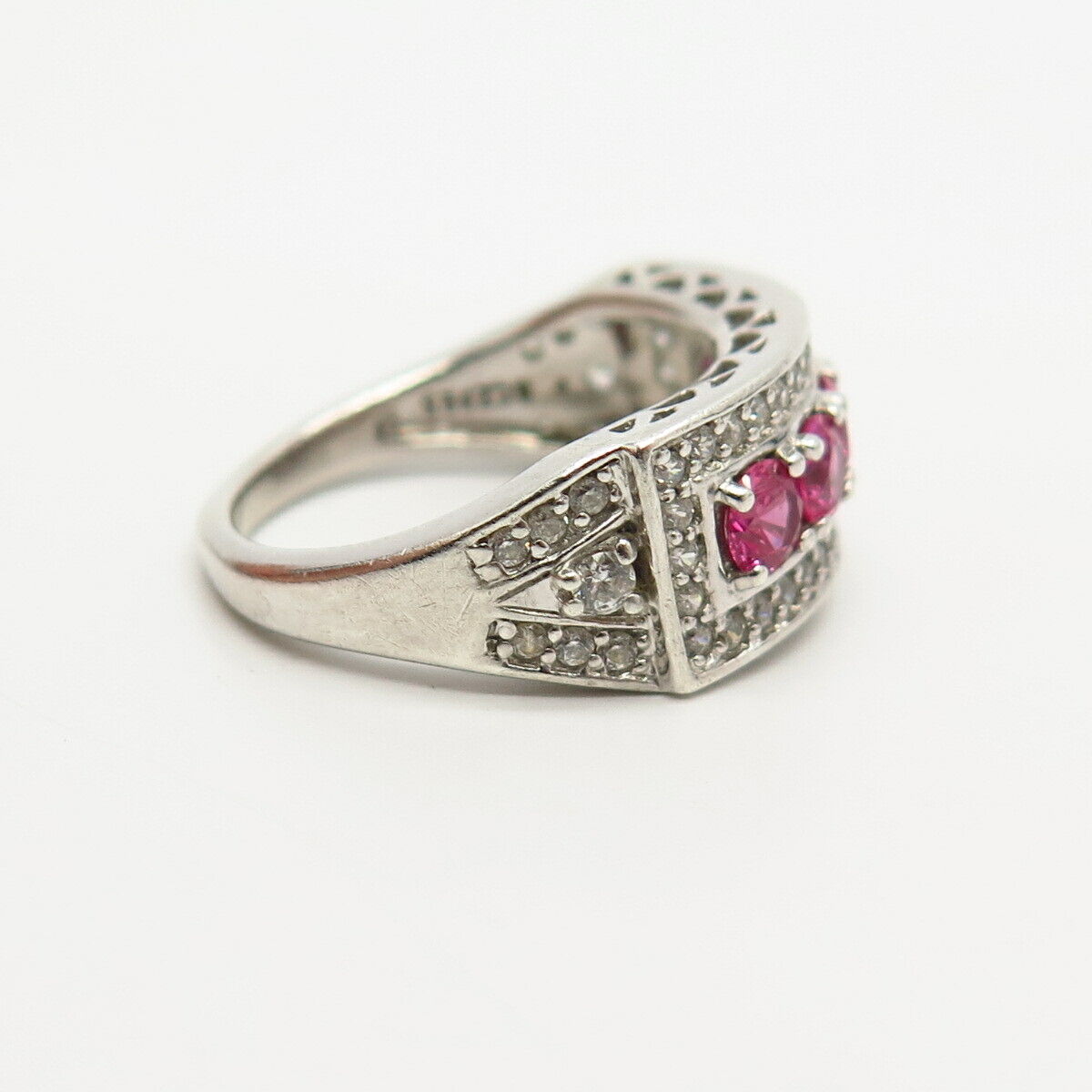 925 Sterling Silver White & Pink C Z Ring Size 6 1/4