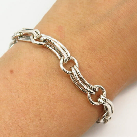 925 Sterling Silver Curved Design Fancy Link Bracelet 6 3/4"