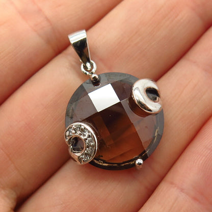 925 Sterling Silver White & Smoky-Tone C Z Pendant