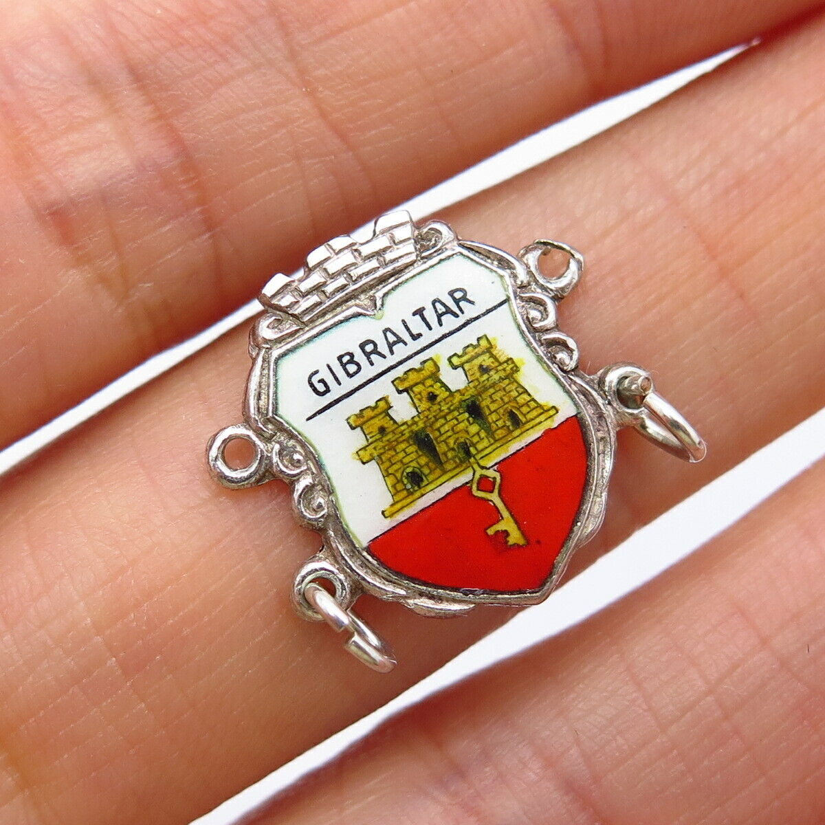 800 Silver Vintage Enamel "Gibraltar" Coat of Arms Centerpiece Pendant