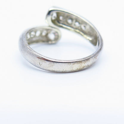 925 Sterling Silver C Z Overlap Bypass Design Ring