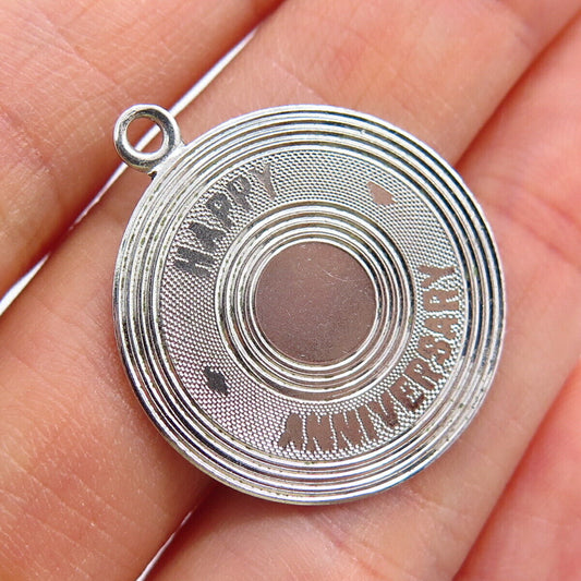 925 Sterling Silver Vintage Wells "Happy Anniversary" Round Charm Pendant