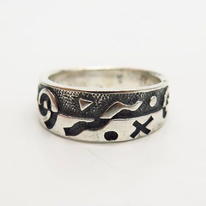 925 Sterling Silver Abstract Design Band Ring Size 6 3/4