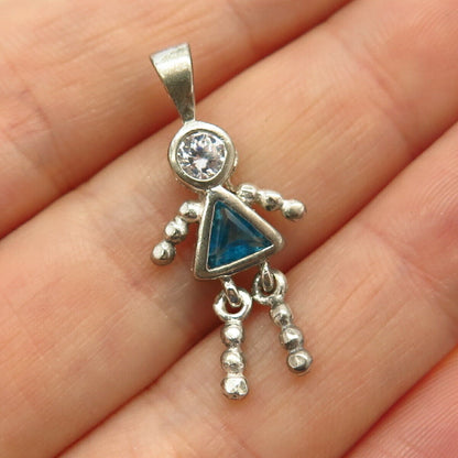 925 Sterling Silver White & Blue Topaz-Tone C Z Articulated Girl Pendant