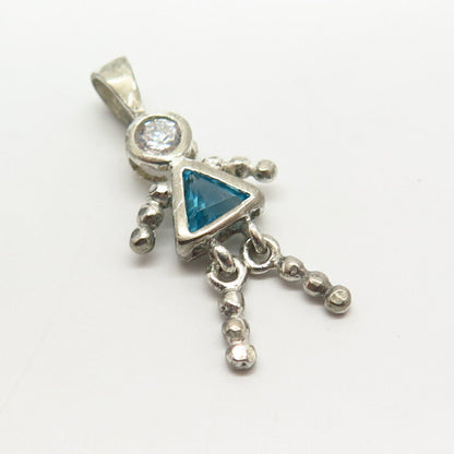 925 Sterling Silver White & Blue Topaz-Tone C Z Articulated Girl Pendant