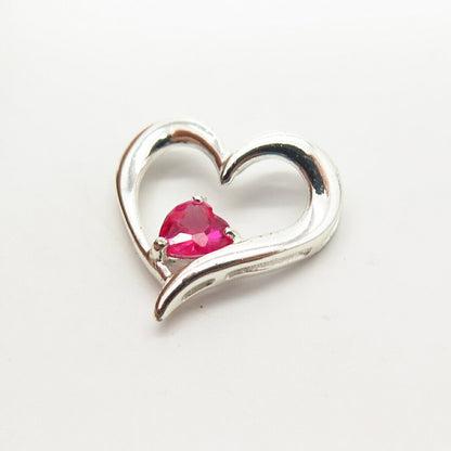 925 Sterling Silver Pink C Z Open Heart Design Slide Pendant