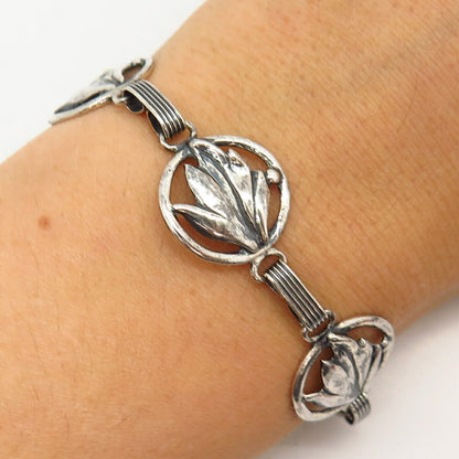 925 Sterling Silver Antique Danecraft Leaf Design Link Bracelet 6 1/4"