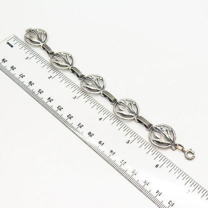 925 Sterling Silver Antique Danecraft Leaf Design Link Bracelet 6 1/4"