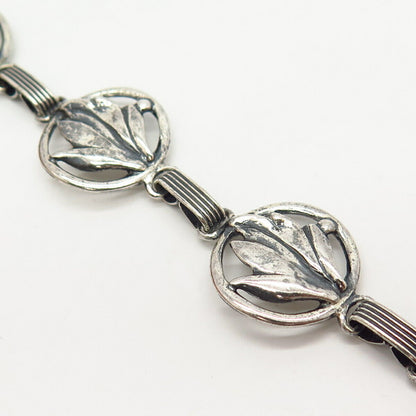 925 Sterling Silver Antique Danecraft Leaf Design Link Bracelet 6 1/4"