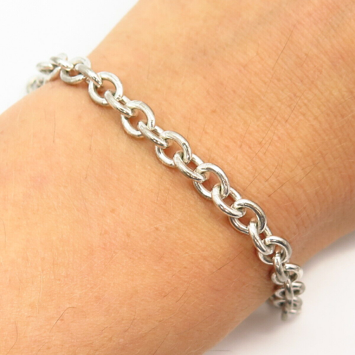 925 Sterling Silver Italy Rolo Link Bracelet 7"