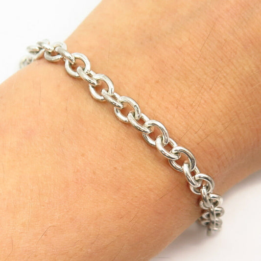 925 Sterling Silver Italy Rolo Link Bracelet 7"