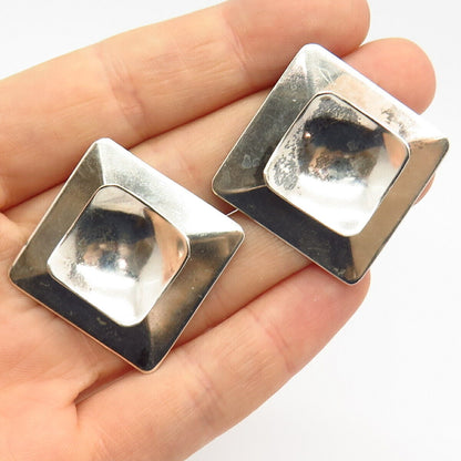 925 Sterling Silver Vintage Mexico Modernist Concave Design Square Earrings