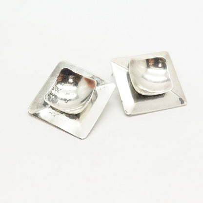 925 Sterling Silver Vintage Mexico Modernist Concave Design Square Earrings